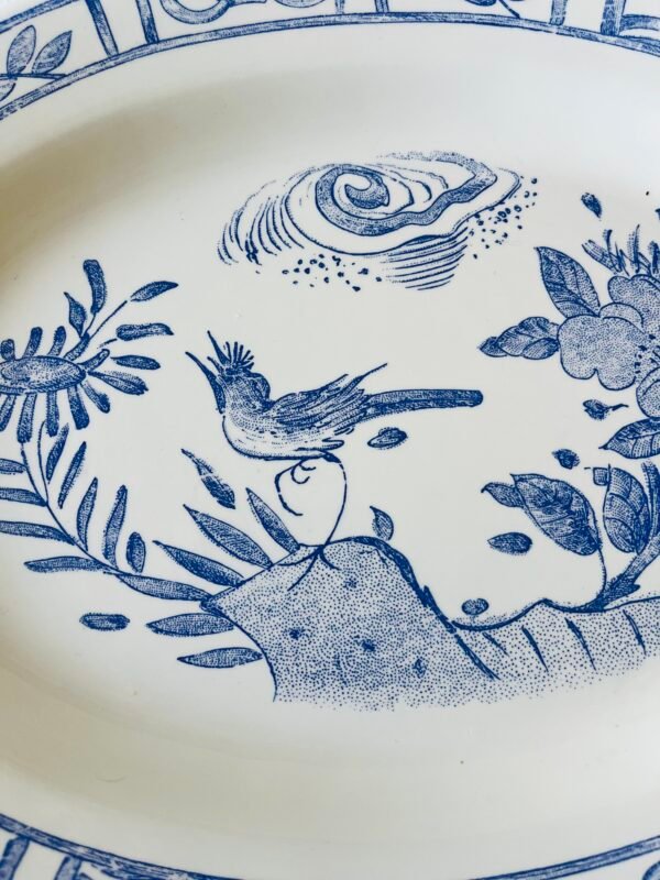 Gien France Oiseau Bleu detailtekening vogelmotief grote serveerschaal