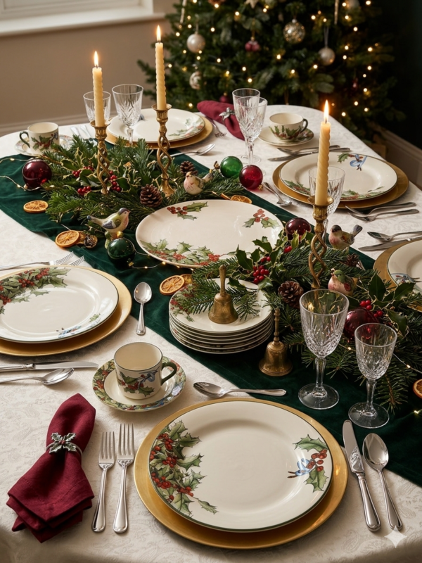 Gien Le Houx dinerborden op gedekte tafel