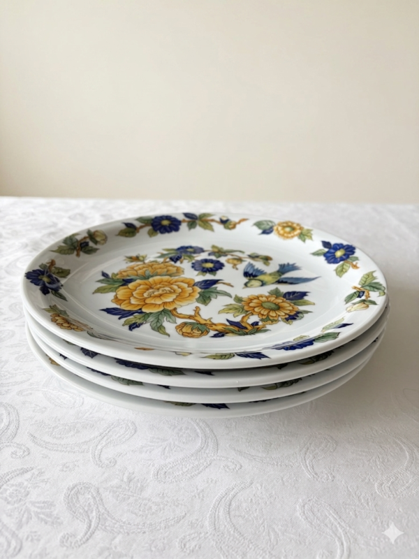 Pillivuyt Oiseau et fleurs dinerborden - set van 4 stapel