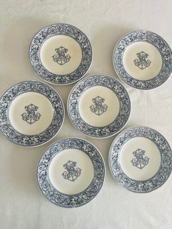 Minton & Co England – Florentine | Set van 6 Antieke Ontbijt-/Dessertborden (Ø20,5 cm)