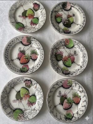 Gien Fraises en Folie set van 6 ontbijtborden bovenkant