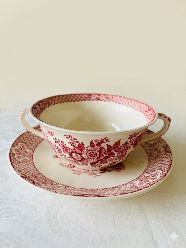 Mason's Strattford Pink Soepkoppen met Schotel set van 3