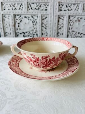 Mason’s – Stratford Pink – Soepkoppen met Schotels / Soup Cups and Saucers