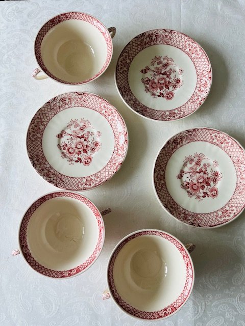 Mason’s – Stratford Pink – Soepkoppen met Schotels / Soup Cups and Saucers