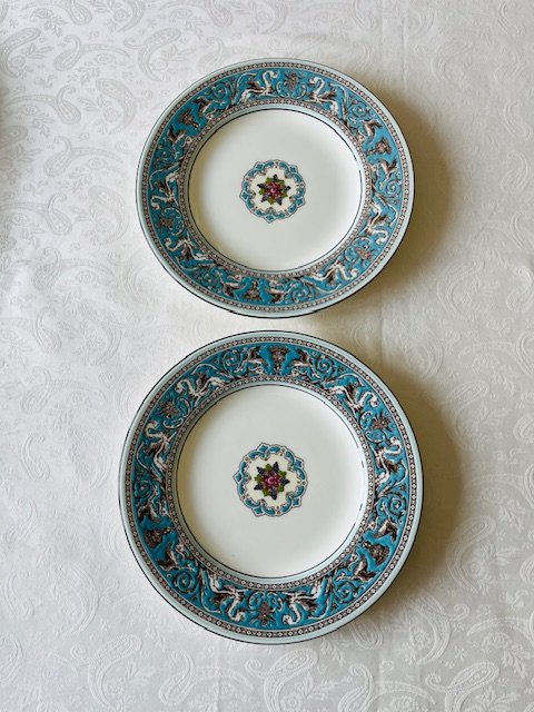 Wedgwood – Florentine W2714 Turquoise – Ontbijtbord / Dessertbord – Dessert Plate / Salad Plate (Set van 2)