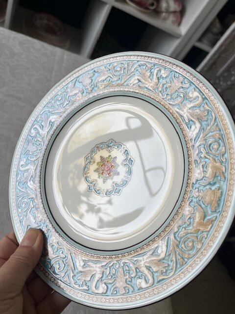 Wedgwood – Florentine W2714 Turquoise – Ontbijtbord / Dessertbord – Dessert Plate / Salad Plate (Set van 2)