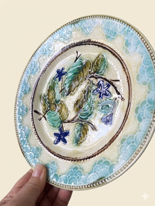 onnaing-barbotine-borden-paarse-bloemen-set-van-5-zij aanzicht