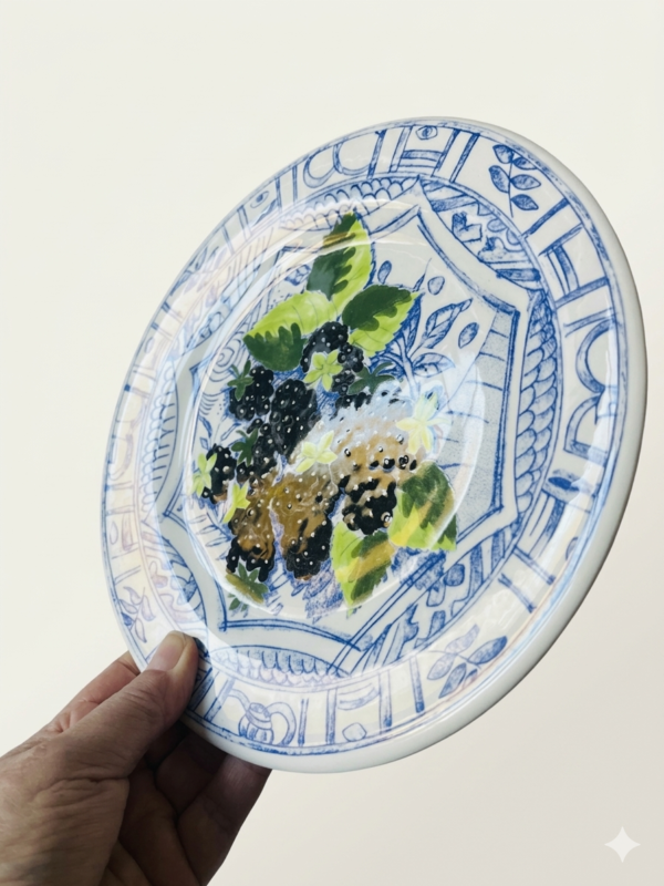 Gien Oiseau Bleu Fruits Ontbijtbord/Dessertbord-Bramen