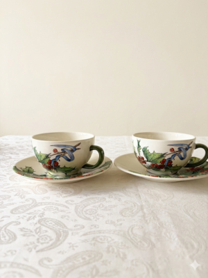 Gien Le Houx Theekop en Schotel set van 2 basis wit