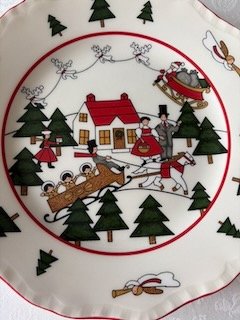 mason's Christmas Village ontbijtbord close up detail